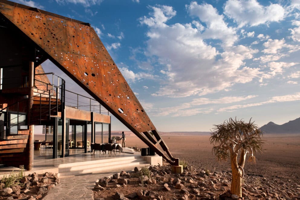 View of the desert landscape from Sossusvlei Desert Lodge, Namibia.