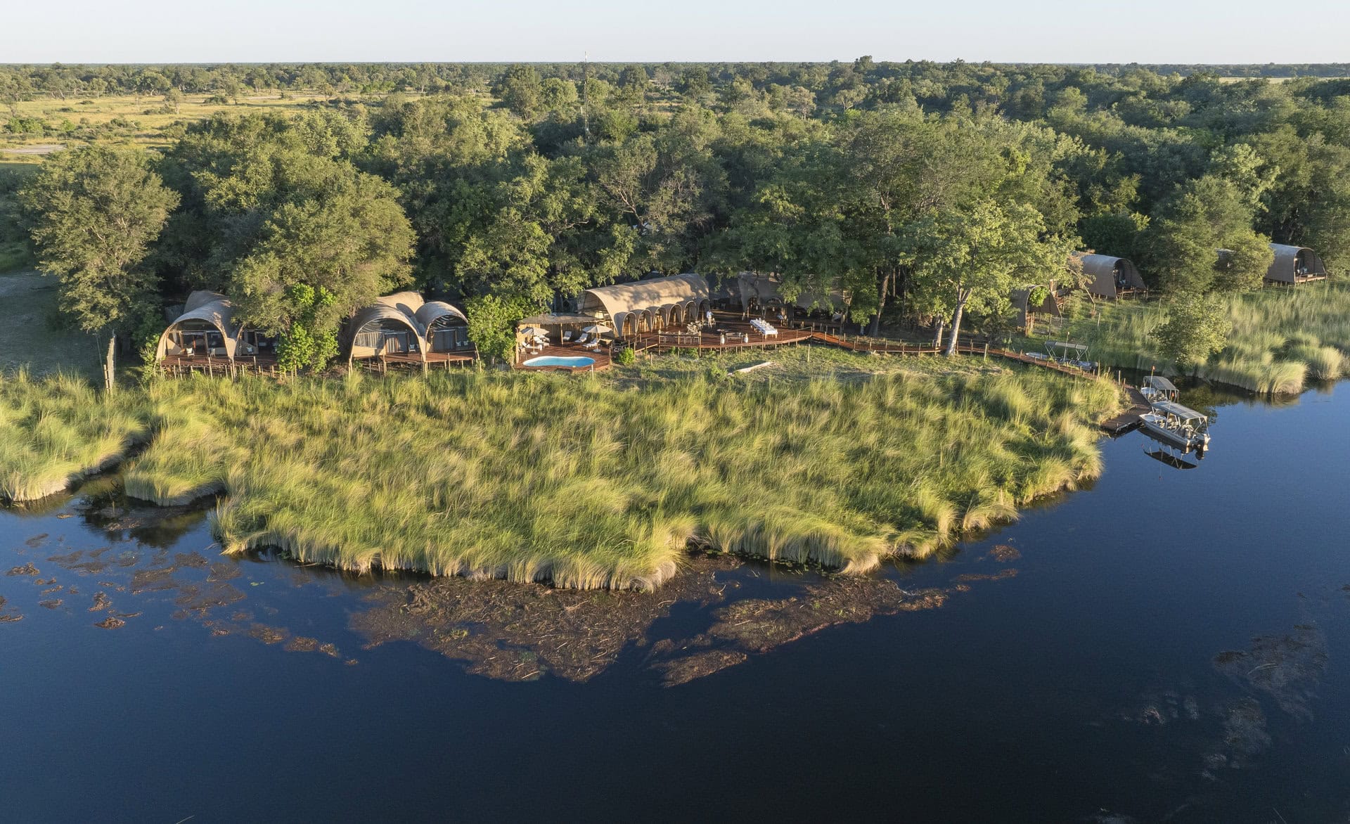Aerial view of Okuti in Moremi Game Reserve, Botswana.