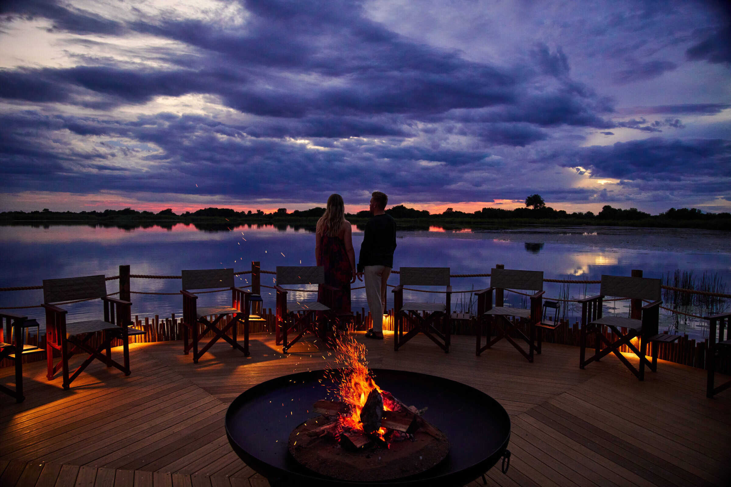 Boma on a floating deck at sunset. Vote for Discover Africa at the World Luxury Travel Awards