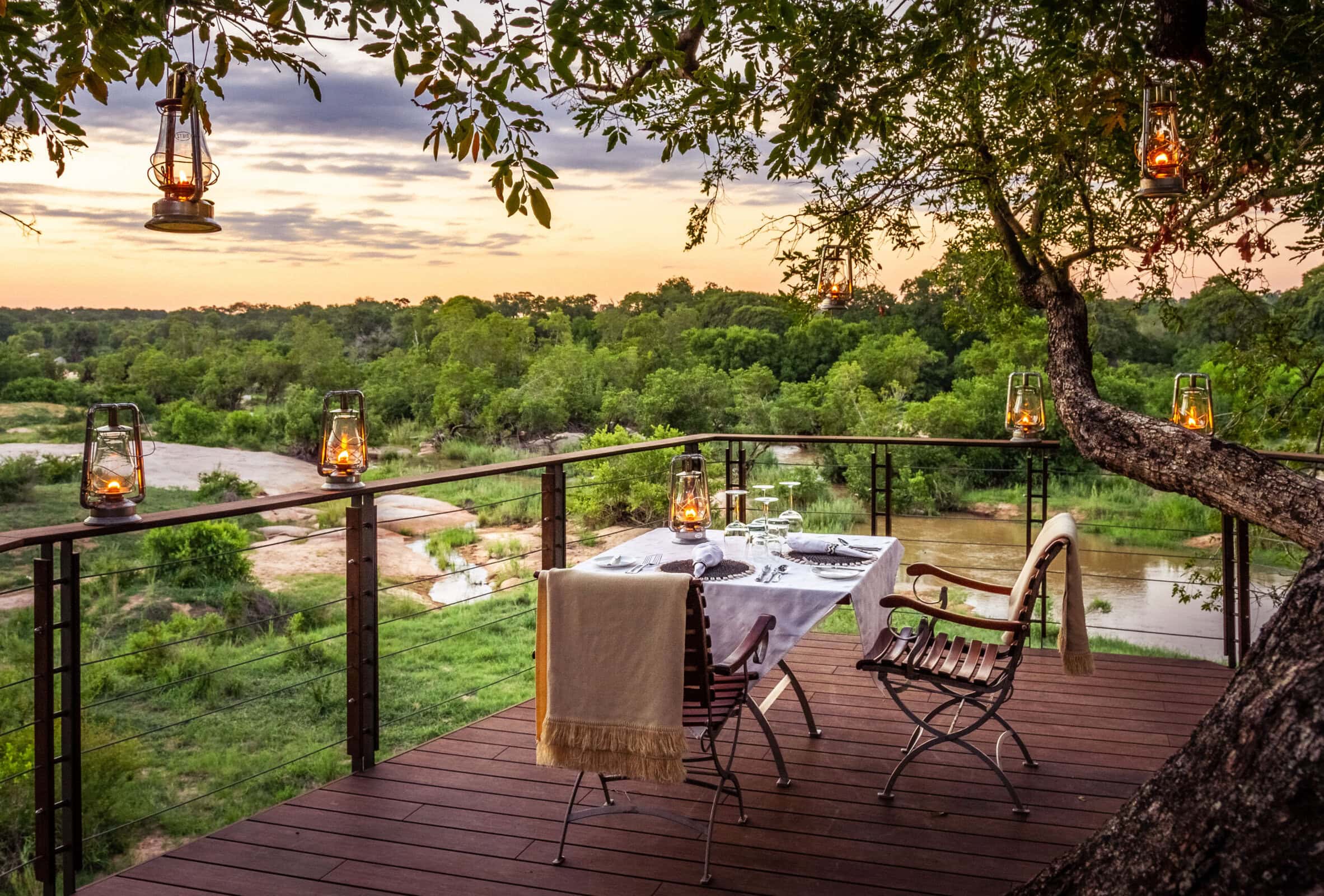 View of the bush from the treehouse deck at Dulini Leadwood, South Africa.