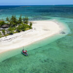 Aerial of a white sand beach on Sete Paus island near the Island of Mozambique, Mozambique, Africa | Getty Images