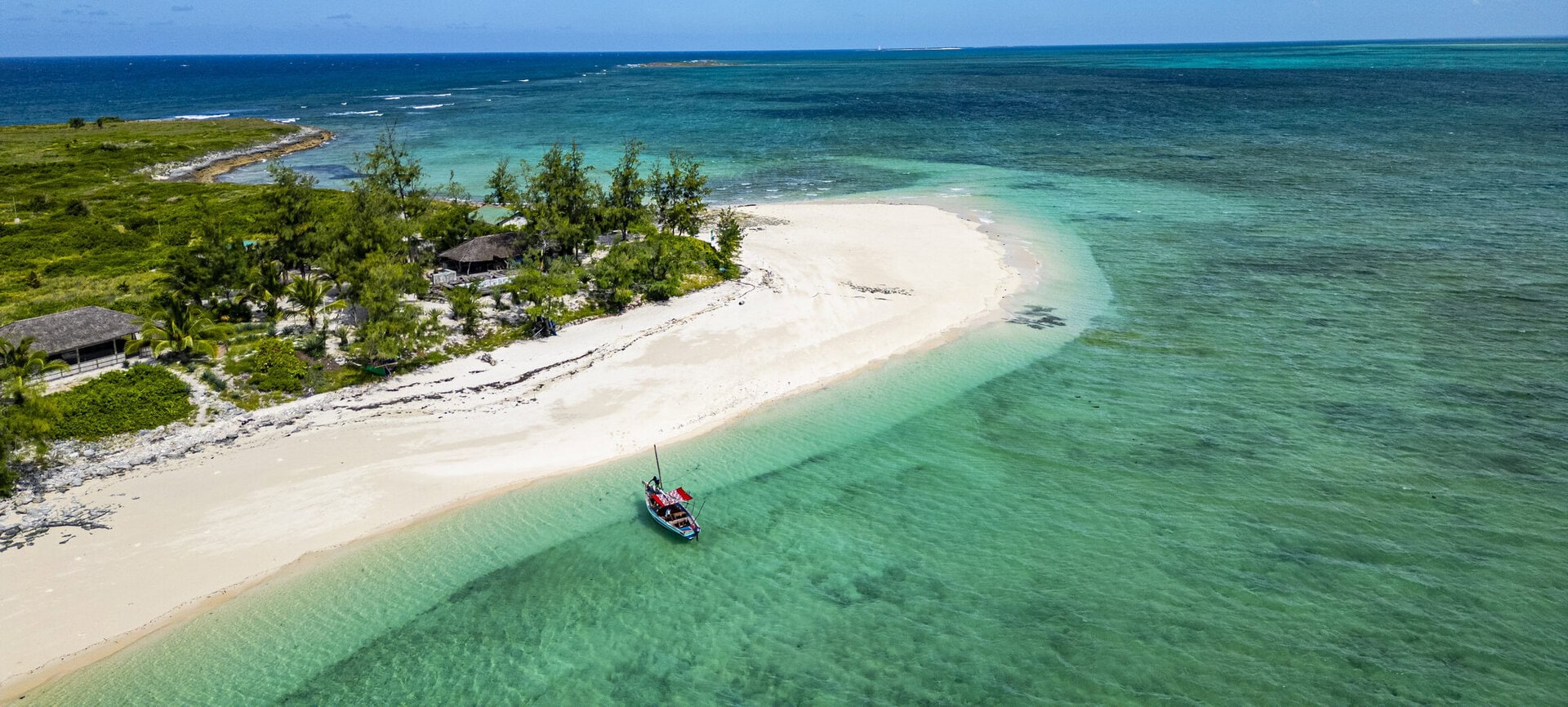 Aerial of a white sand beach on Sete Paus island near the Island of Mozambique, Mozambique, Africa | Getty Images