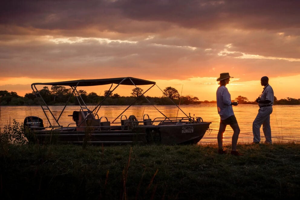 Boat cruise on the Zambezi at sunset. A great African safari for seniors