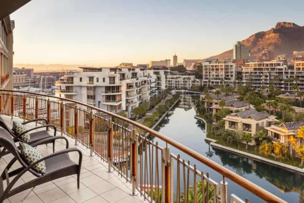 View of the city surrounds from the balcony at One&Only Cape Town, South Africa.