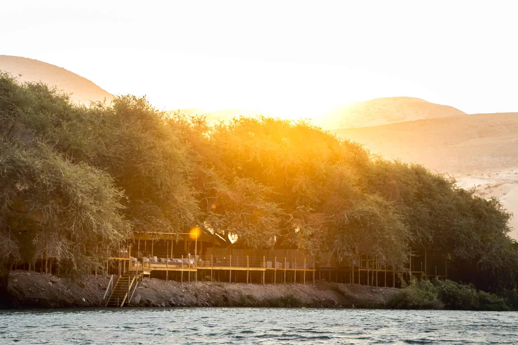 View of Wilderness Serra Cafema from the Kunene River in Namibia.