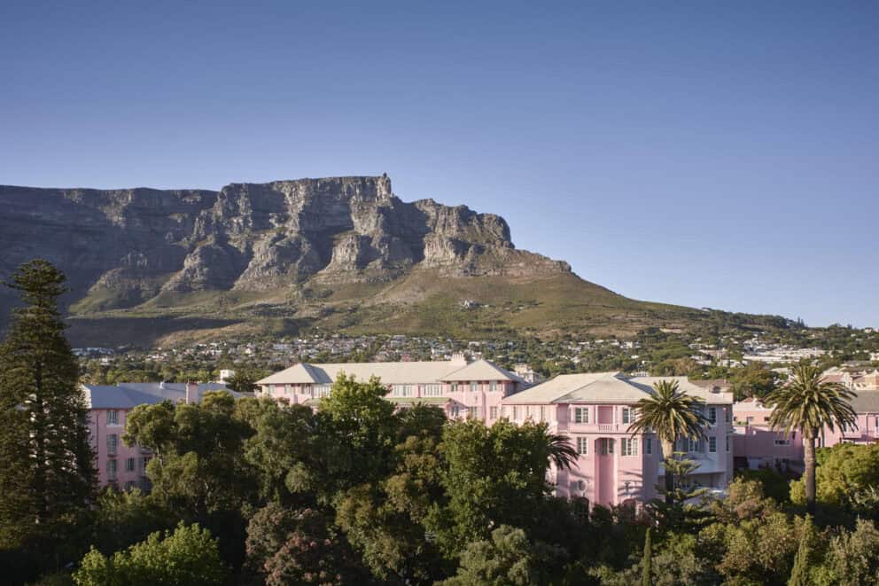 The Mount Nelson Hotel with the backdrop of Table Mountain