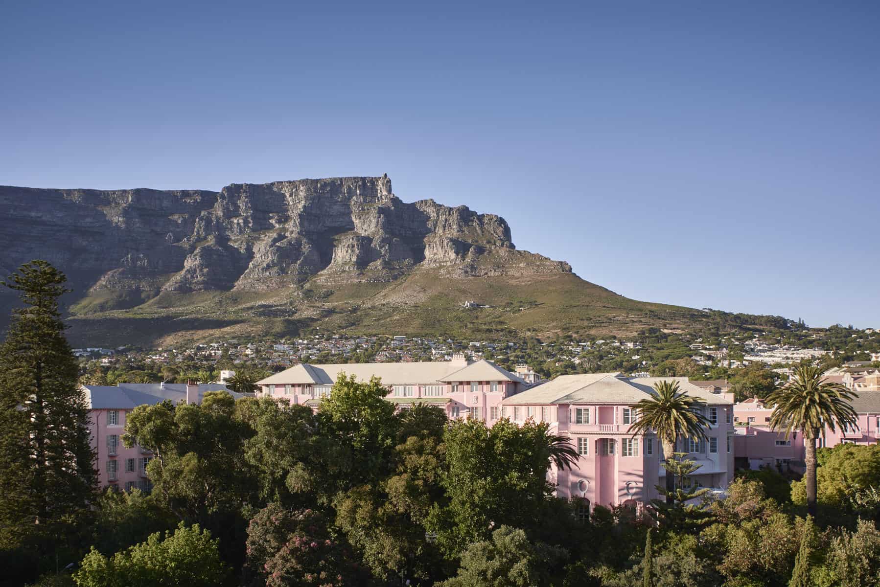 The Mount Nelson Hotel with the backdrop of Table Mountain