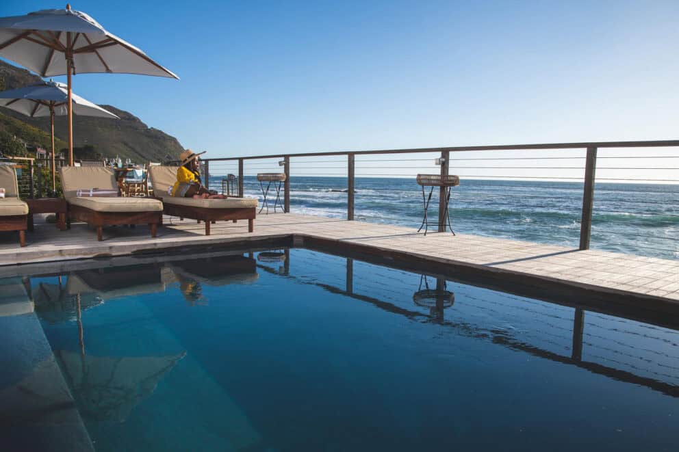 View of the Atlantic ocean from the pool deck at Tintswalo Atlantic, Cape Town