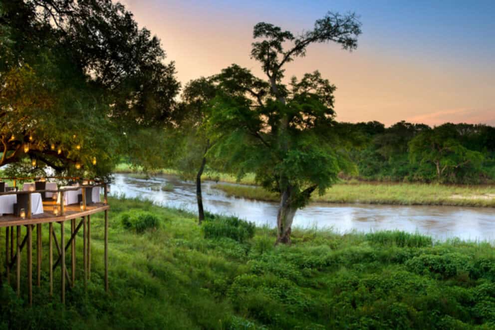 View of the lush bush from the terrace at Lion Sands River Lodge, Kruger National Park