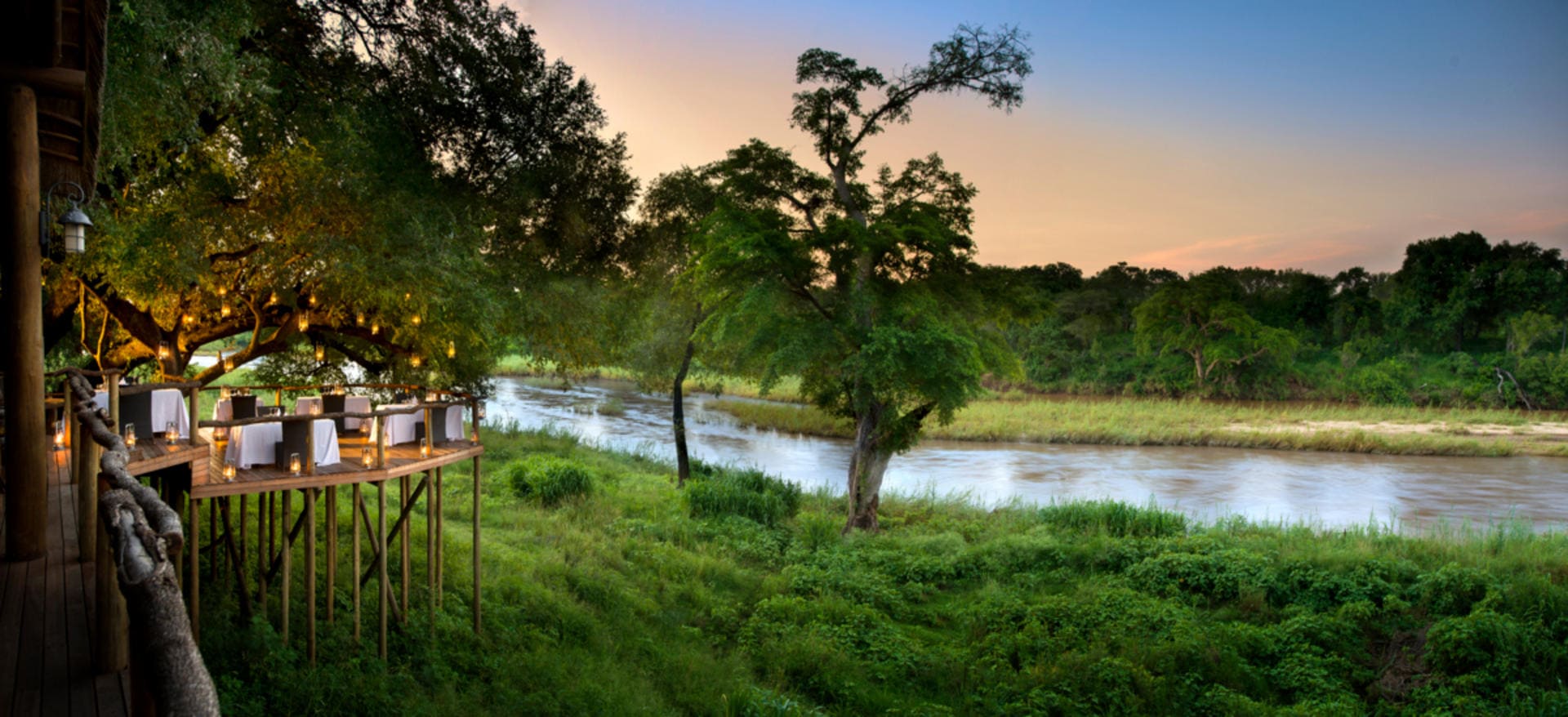 View of the lush bush from the terrace at Lion Sands River Lodge, Kruger National Park