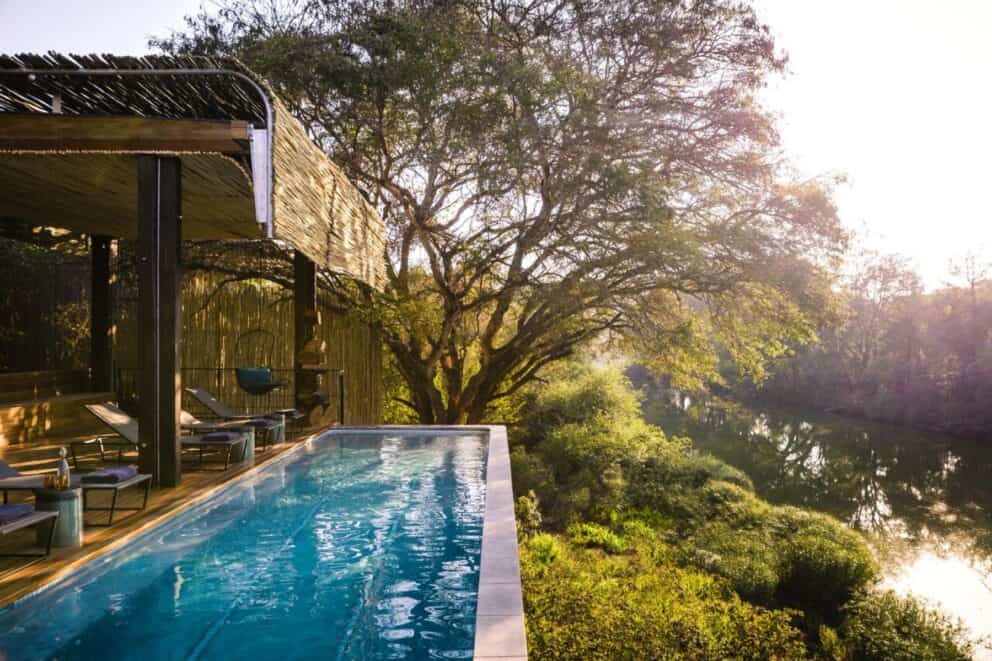 A view of the pool overlooking the Sweni River at Singita Sweni Lodge, South Africa.