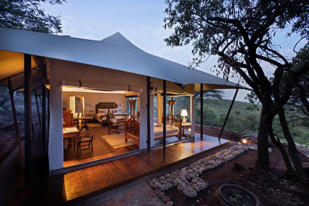 Exterior view of a tented suite at Cottar’s 1920s Camp, Kenya.