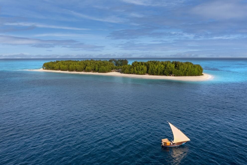 Aerial view of Mnemba Island, Zanzibar.