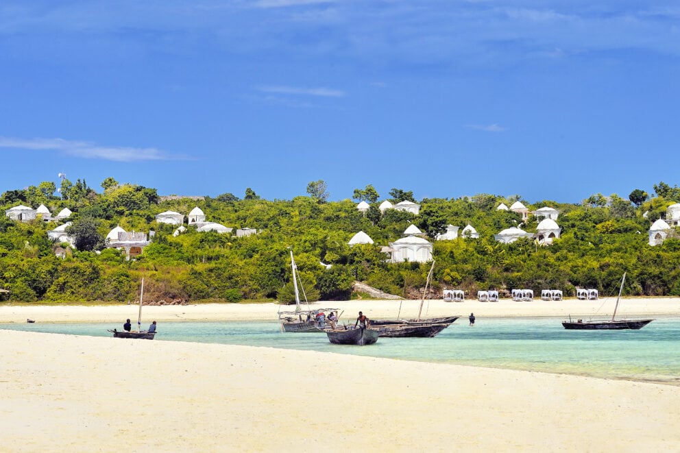 View of a beach in the Zanzibar Archipelago in Tanzania. Tanzania is considered to be one of the best safaris in Africa