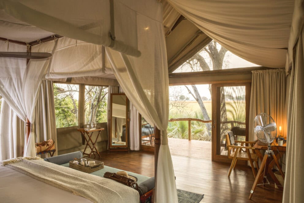 Tent interior at Shinde in Botswana, an Okavango Delta Lodge