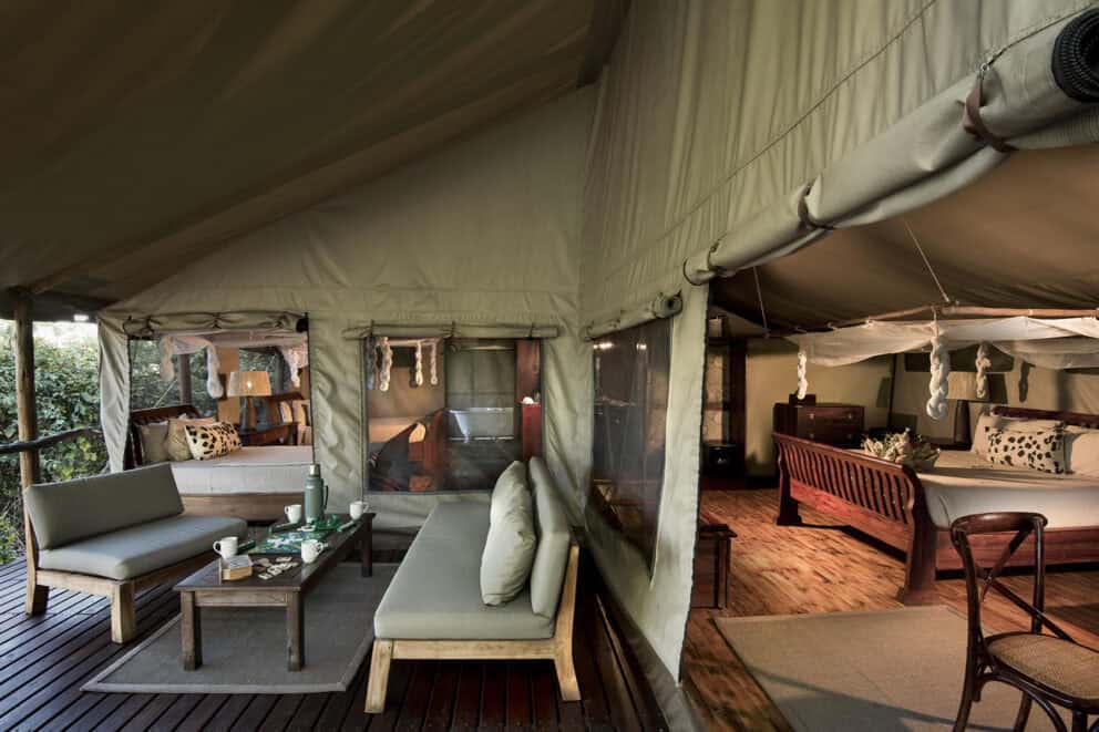 A view of the family tented suite at Linyanti Ebony, Botswana.