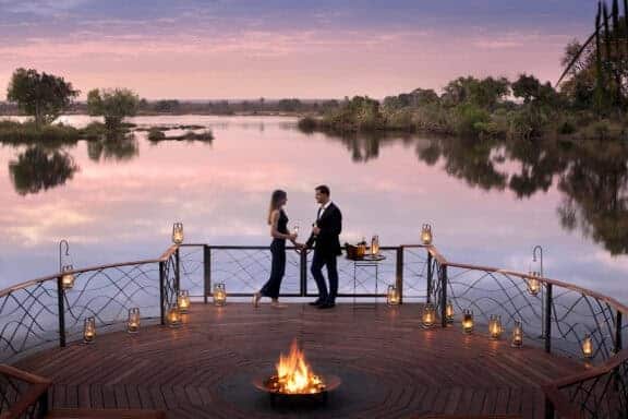 Deck overlooking the Zambezi at sunset