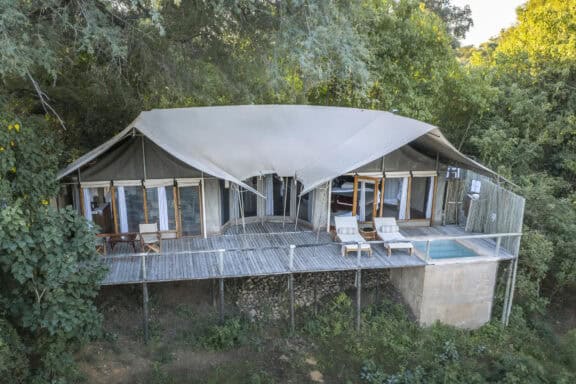 View of a tented suite at Dulini Anabezi, Zambia.
