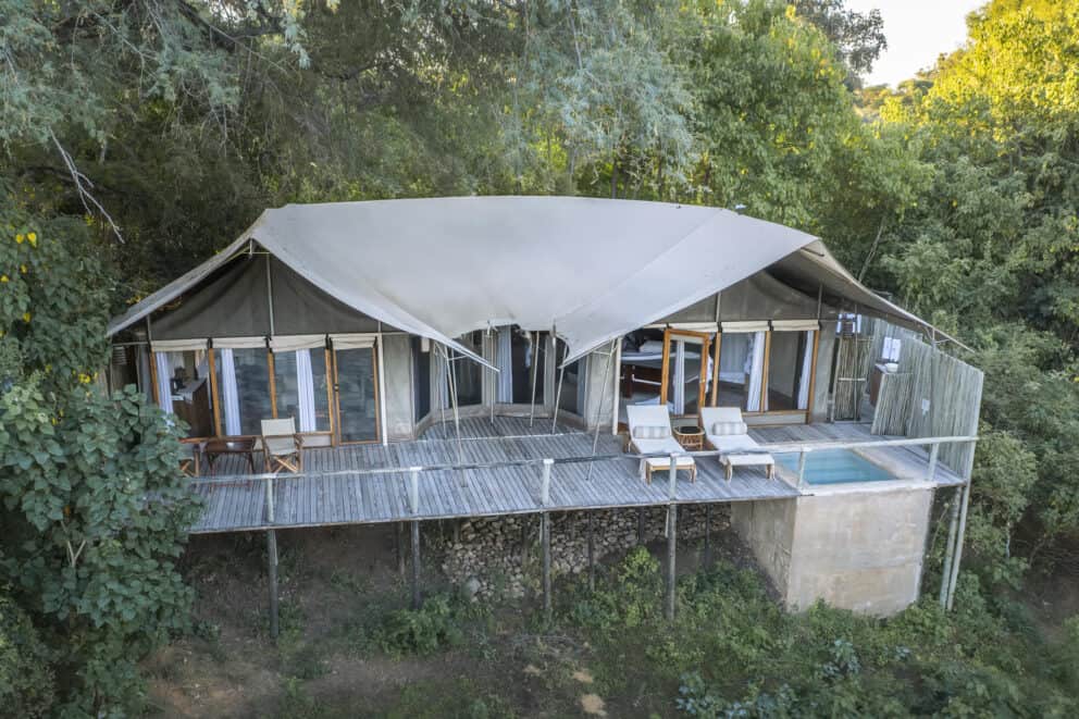 View of a tented suite at Dulini Anabezi, Zambia.