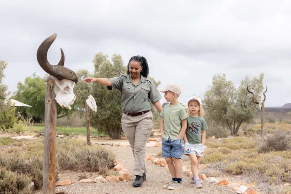 Young kids on a guided nature walk at Gondwana Family Lodge, Sanbona Wildlife Reserve