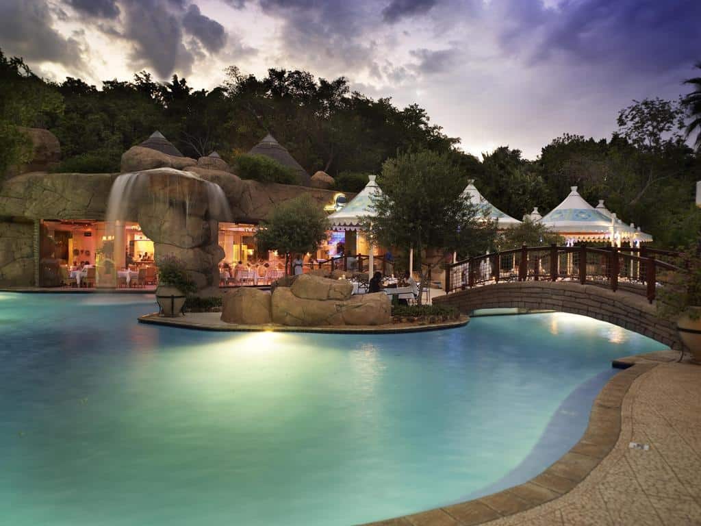 Sun City pools at sunset which is perfect for a romantic holiday.