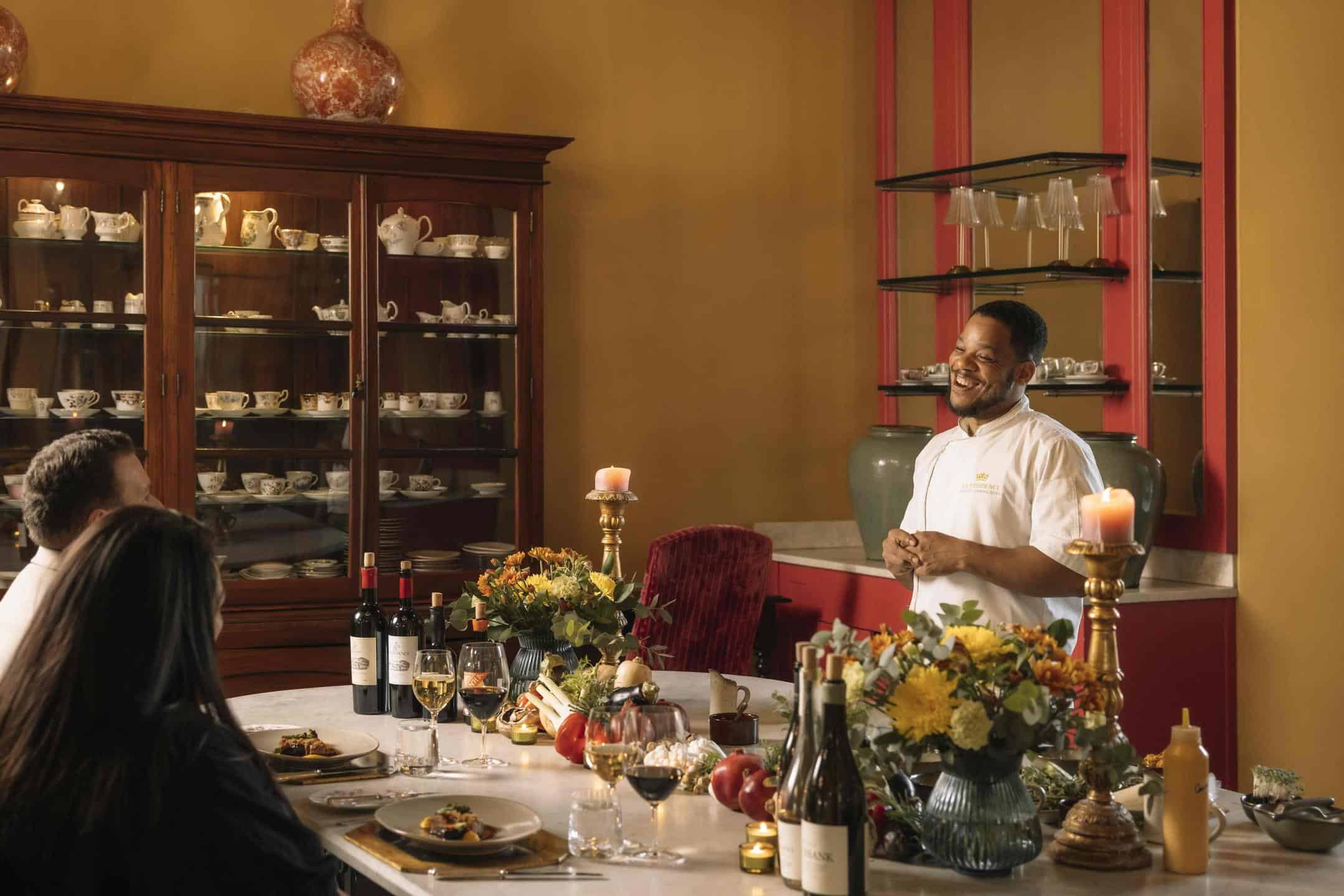 Guest enjoying the chef's table at La Residence, South Africa.
