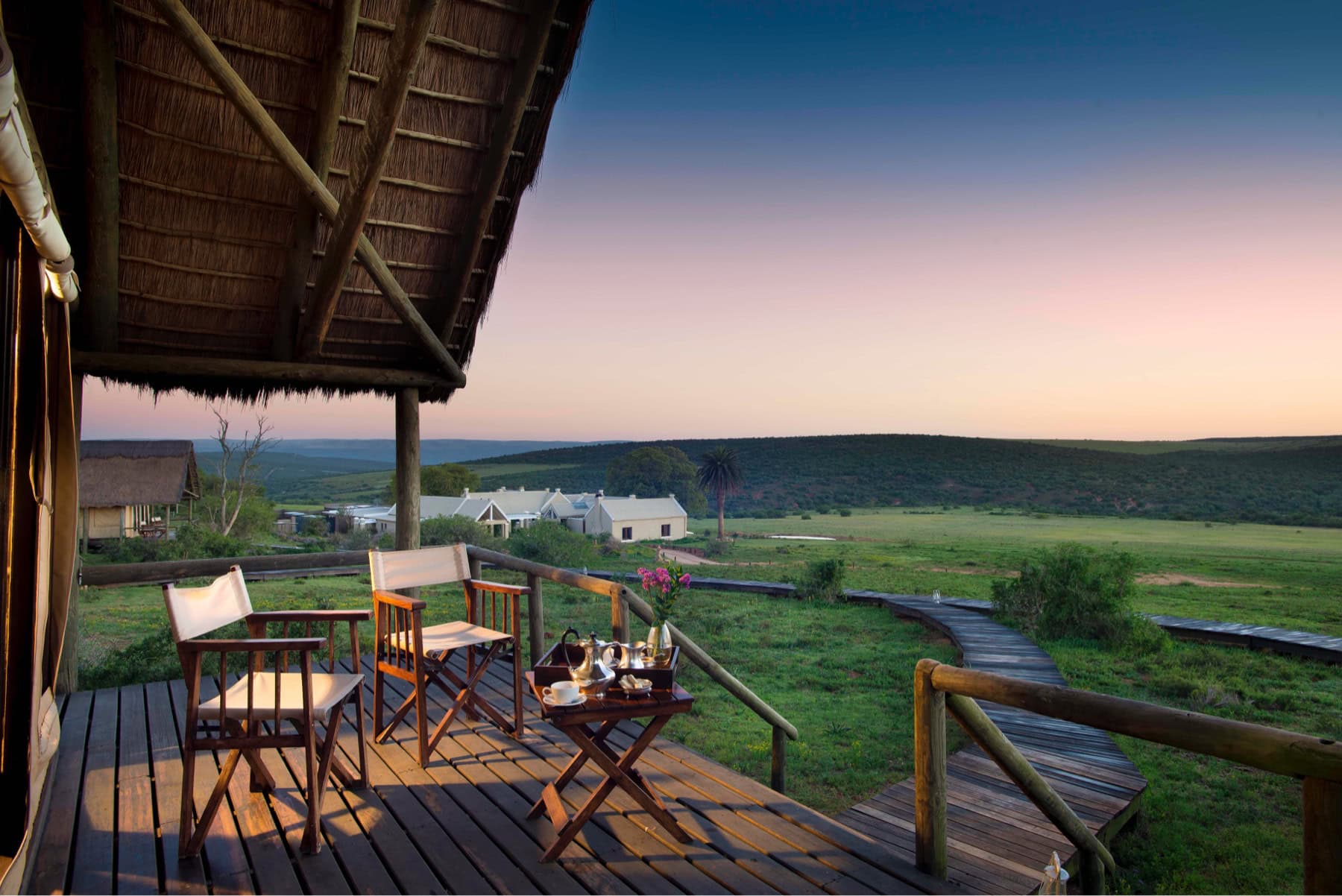 View of landscapes from the deck of a lodge in Addo