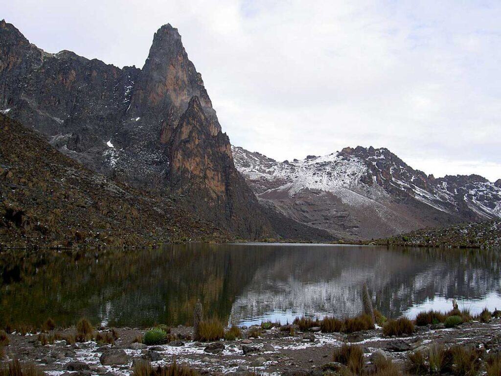 Hut Tarn and peaks in Mount Kenya National Park