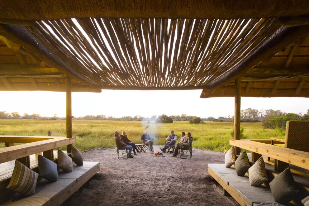 Camp overlooking the savannah on a Botswana family safari