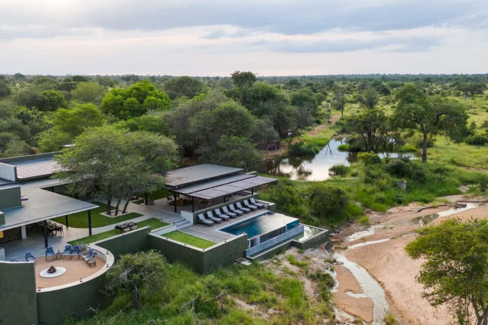 Aerial view of RockFig Safari Lodge in Timbavati Private Nature Reserve, South Africa.