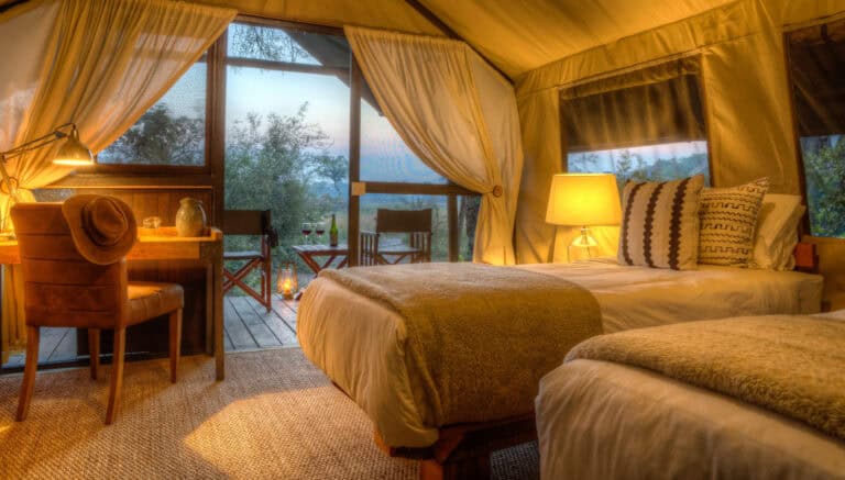 View of the bedroom at Kadizora Camp, Botswana.