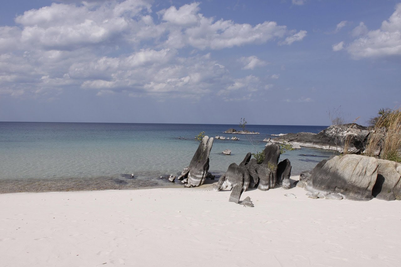 View of a rocky shoreline in Mozabique