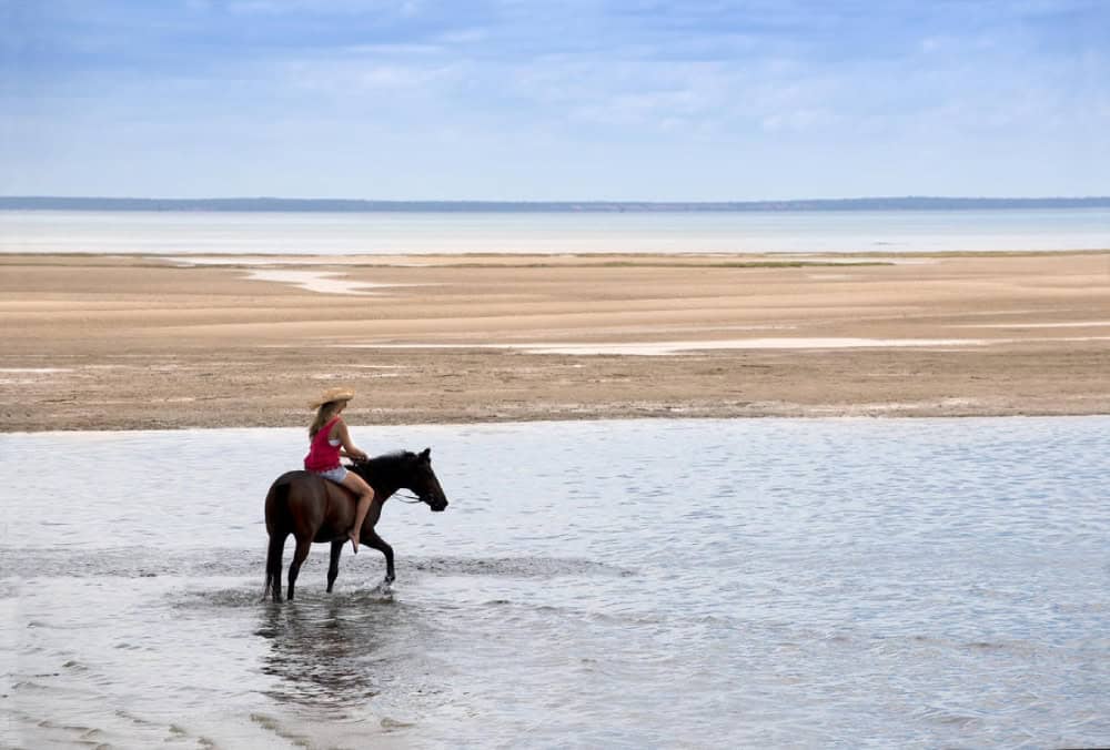 Woman on horseback on the beach 