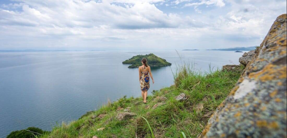 Solo traveller at Lake Kivu, Rwanda