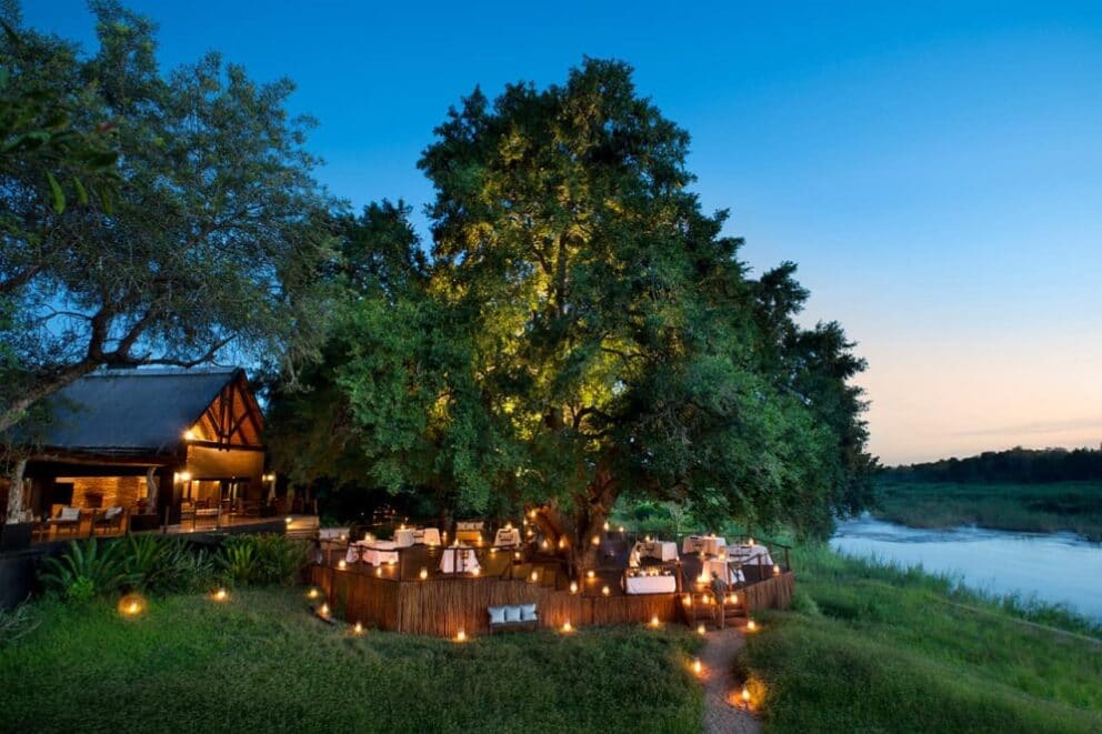 Dining area in a Kruger Lodge where you can go on a honeymoon safari in South Africa
