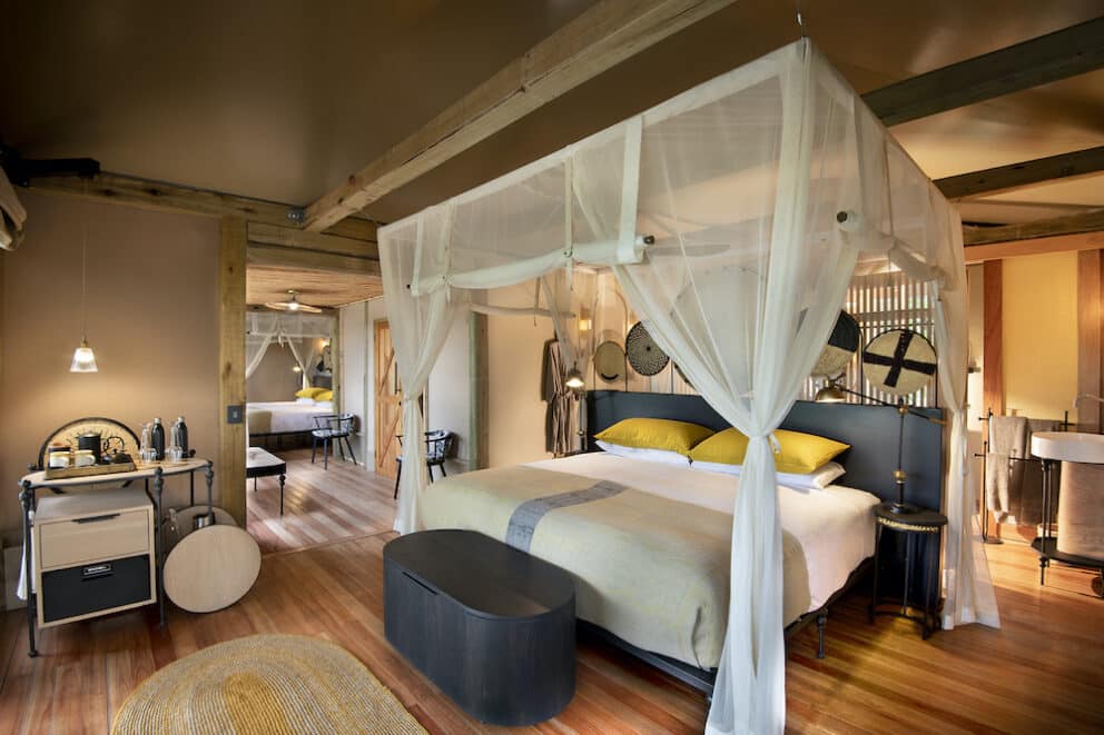 luxury bedroom in tented camp