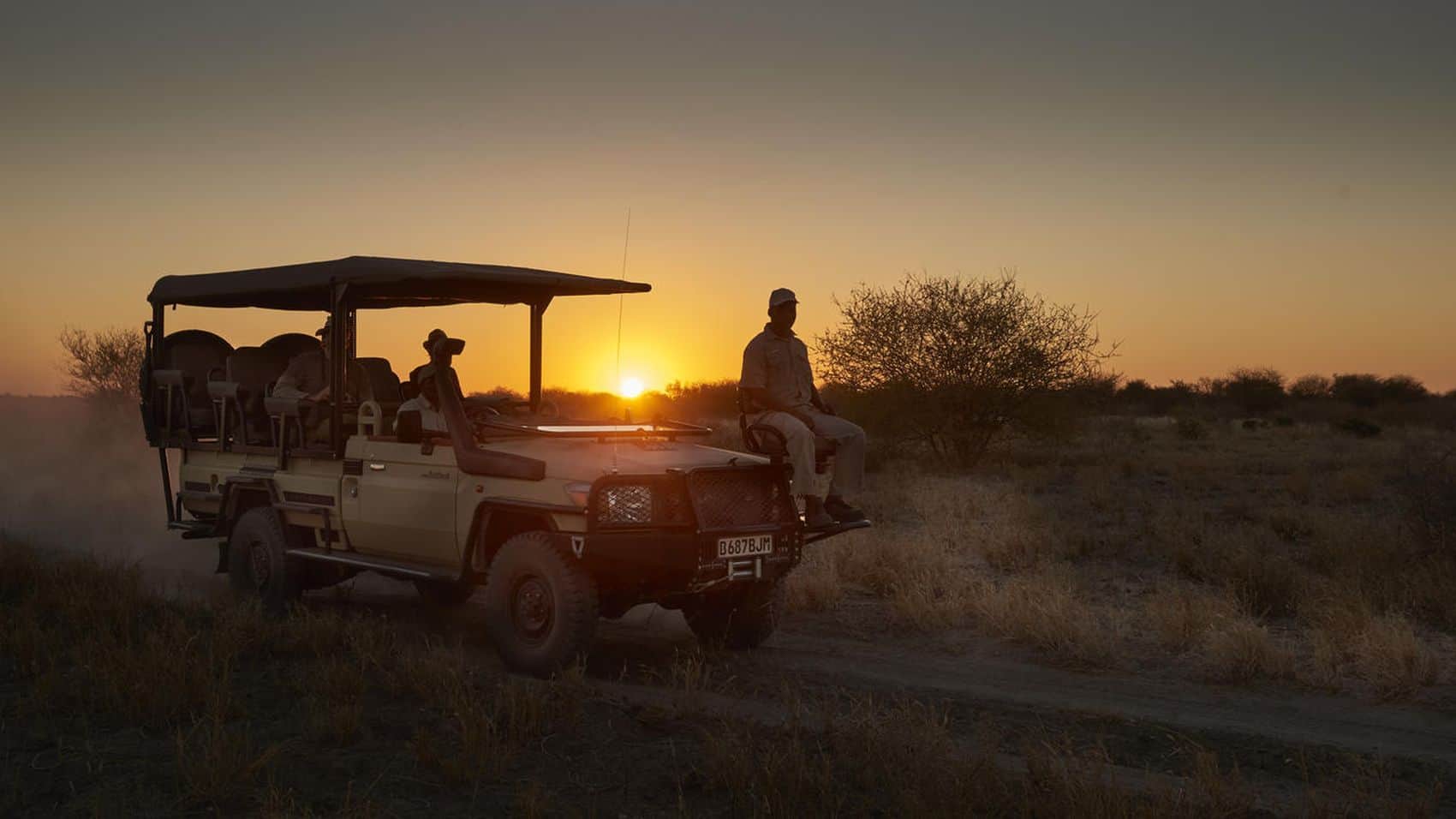 Game drive in the Central Kalahari Game Reserve. The best time to visit Botswana is in May.