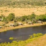 Aerial view of Kwando Lagoon Camp