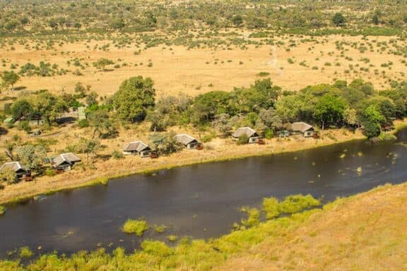 Aerial view of Kwando Lagoon Camp