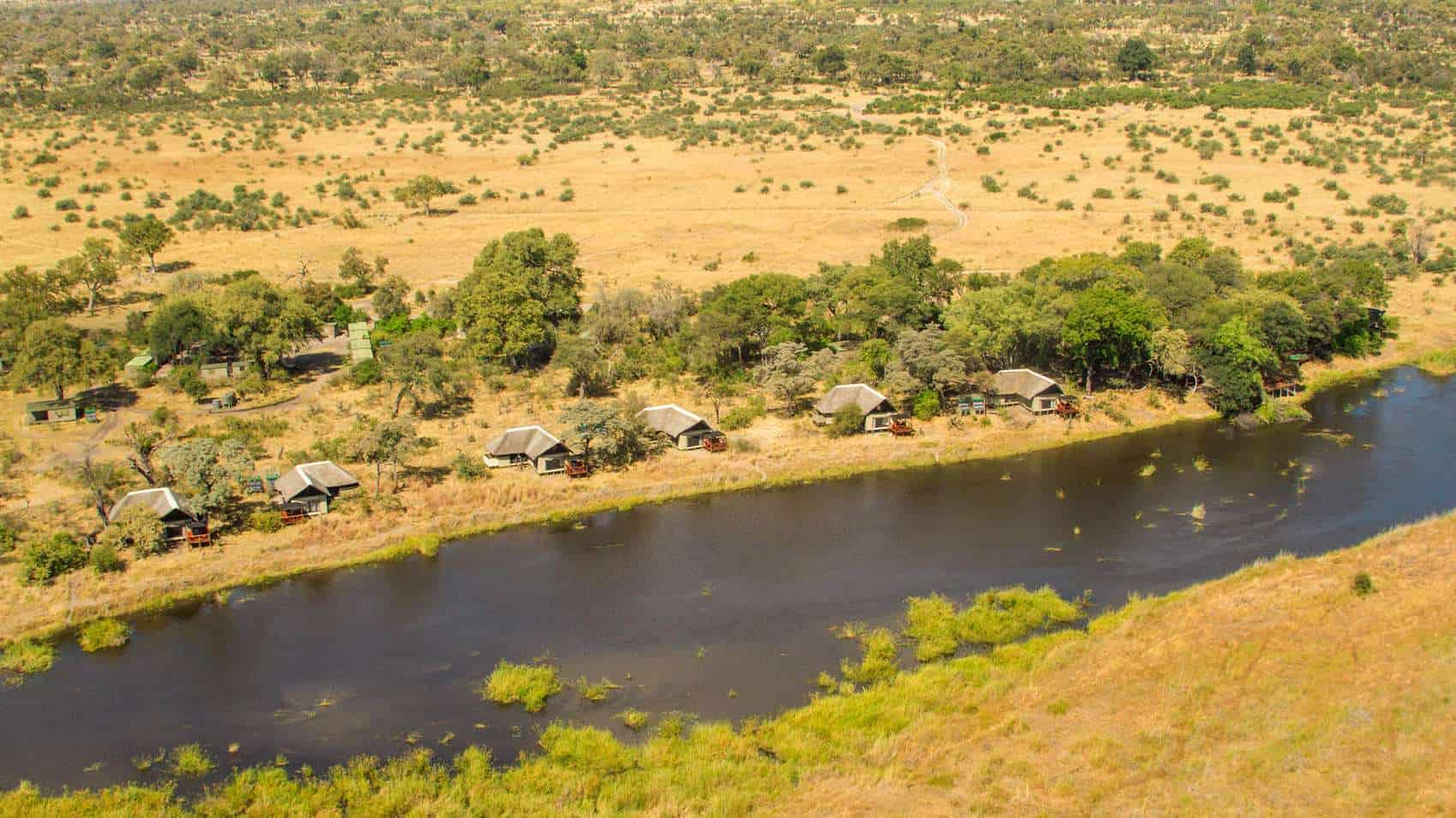 Aerial view of Kwando Lagoon Camp