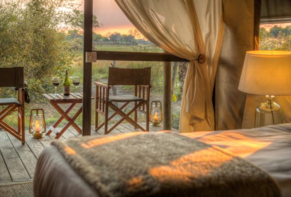 View out of your safari tent in Botswana. Ask our safari experts about your Botswana safari cost.