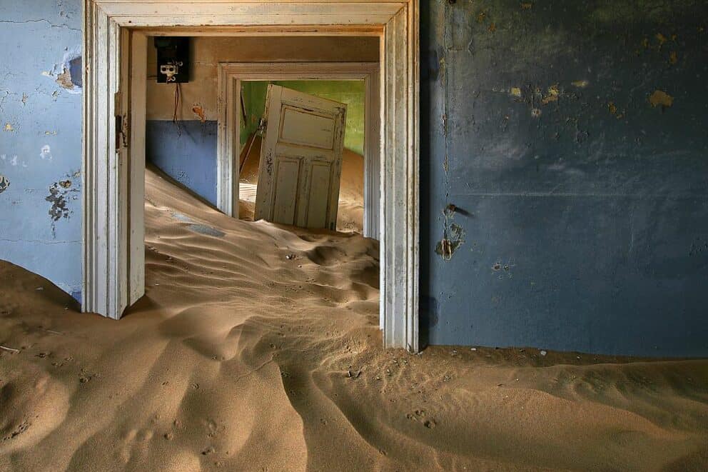 Interior of an abandoned house in Kolmansko, Namibia.