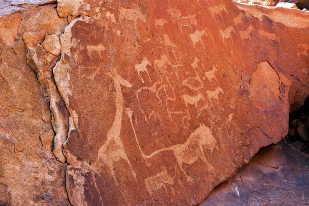 Ancient San rock art at Twyfelfontein, Namibia.