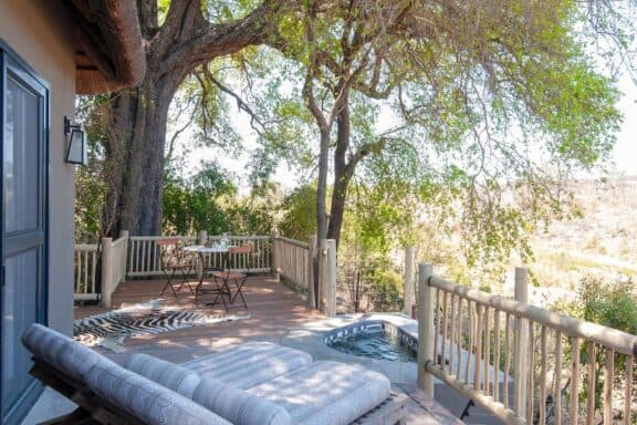 View of the African Bush from the balcony at Jock Safari Lodge