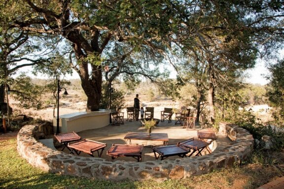 View of the boma at Kings Camp, Timbavati Game Reserve
