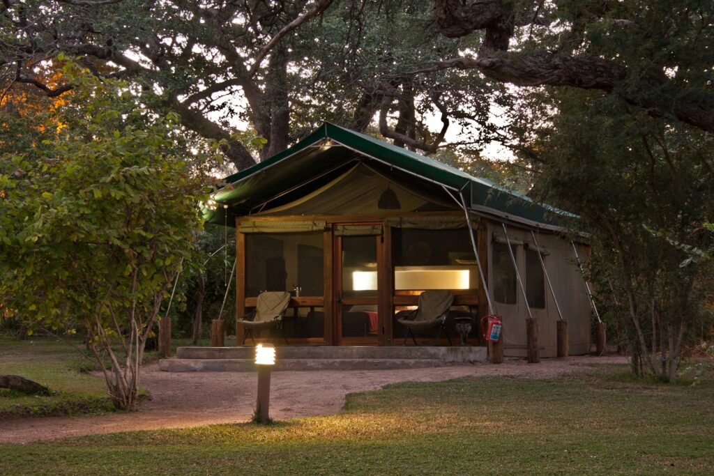 Exterior view of the tented suite at Elephant Valley Camp, Botswana.