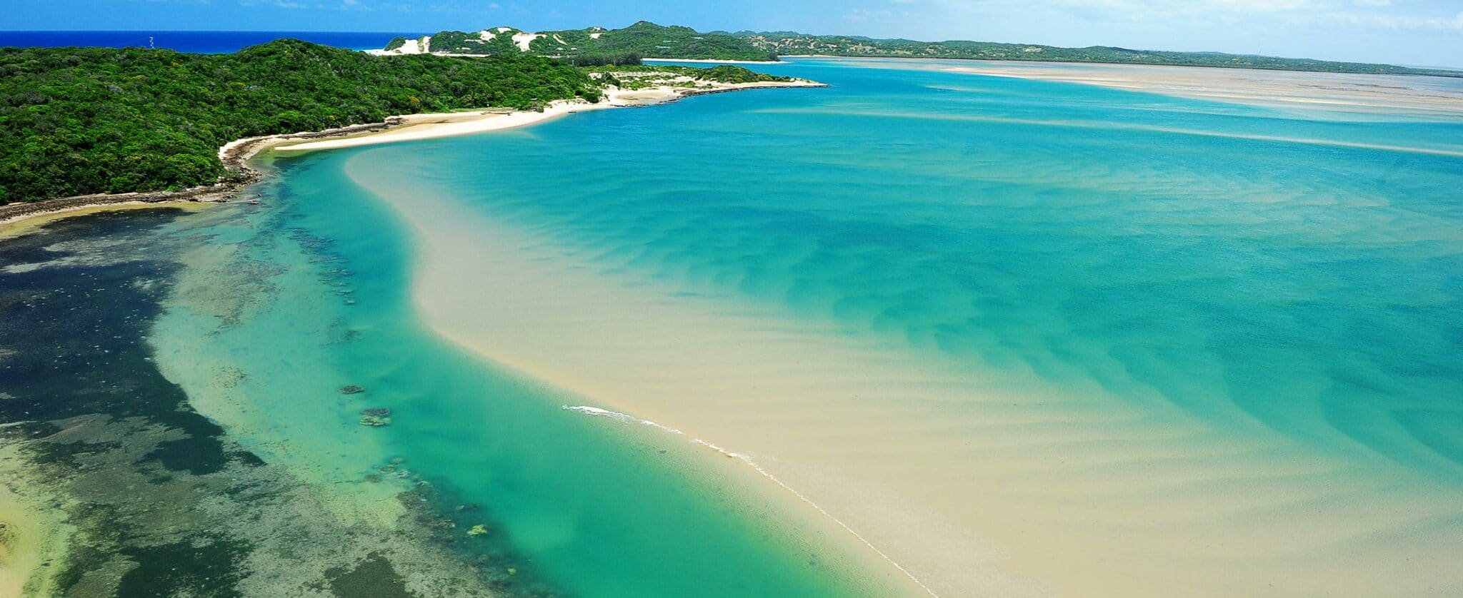An aerial view of Mozambique's coastline as seen from Machangulo Beach Lodge.