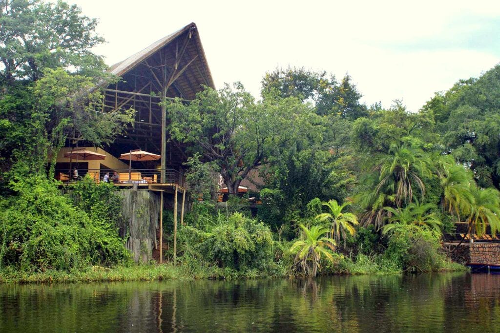 Chobe Safari Lodge exterior, which can be booked for a Botswana family safari.