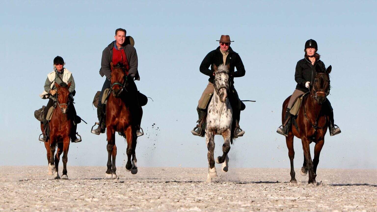 Horseback safari over over Makgadikgadi Salt Pans in Botswana
