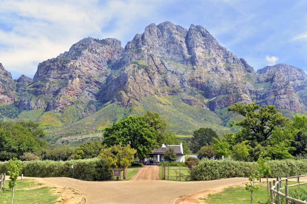 A view of the mountain range at Boschendal, South Africa.